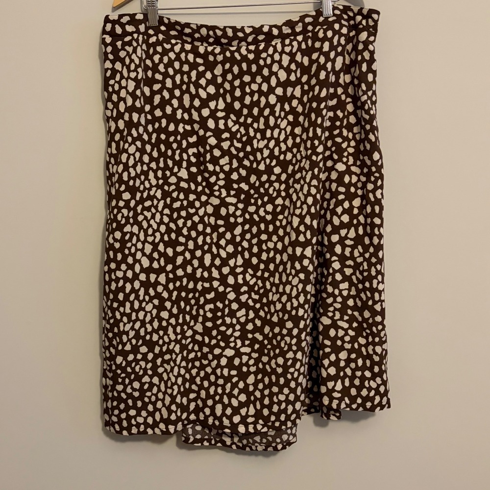 AnyBody Brown Abstract Pebble Print Midi Skirt Elastic Waist 2XP A623868